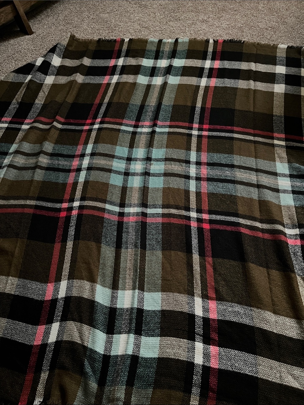 Madewell Plaid Soft wrap/ Scarf/ Throw Blanket - Olive, Black , Turquoise & Pink